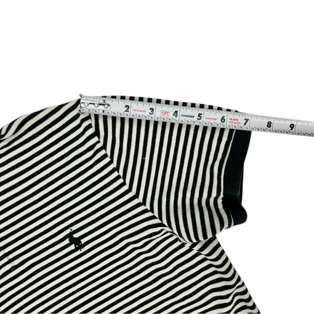 Polo by Ralph Lauren Custom Fit Navy Blue White Striped 100% Cotton Mens Medium